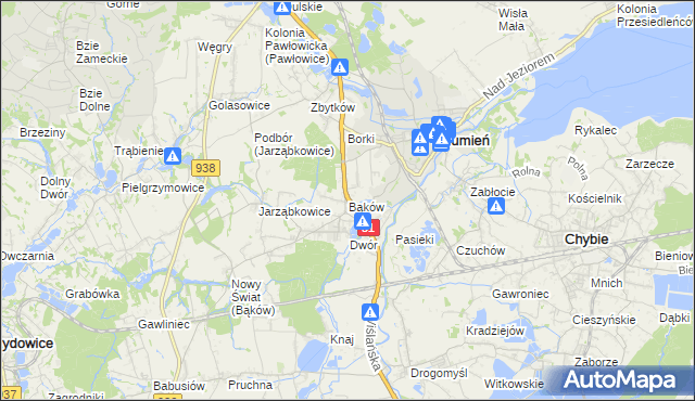 mapa Bąków gmina Strumień, Bąków gmina Strumień na mapie Targeo
