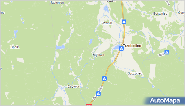 mapa Bąkowo gmina Trzebielino, Bąkowo gmina Trzebielino na mapie Targeo