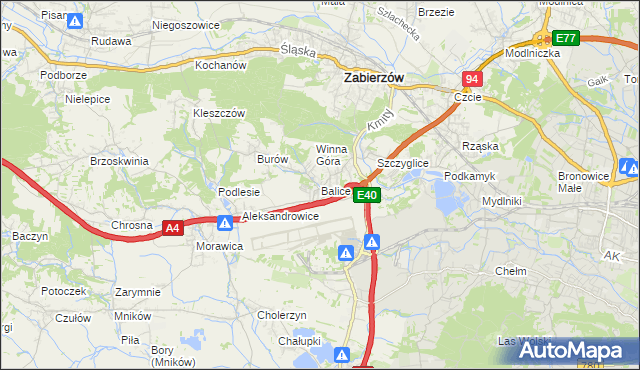 mapa Balice gmina Zabierzów, Balice gmina Zabierzów na mapie Targeo