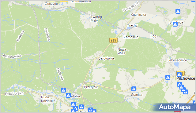 mapa Bargłówka gmina Sośnicowice, Bargłówka gmina Sośnicowice na mapie Targeo