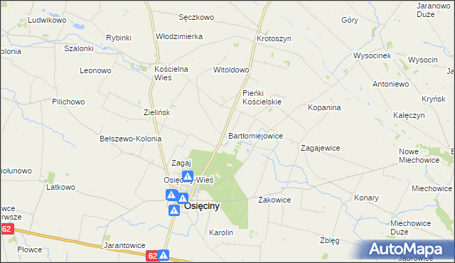 mapa Bartłomiejowice gmina Osięciny, Bartłomiejowice gmina Osięciny na mapie Targeo