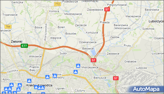 mapa Batowice, Batowice na mapie Targeo