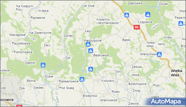 mapa Będkowice gmina Wielka Wieś, Będkowice gmina Wielka Wieś na mapie Targeo