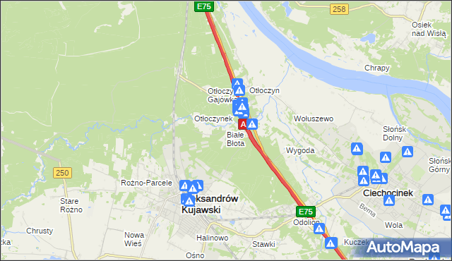 mapa Białe Błota gmina Aleksandrów Kujawski, Białe Błota gmina Aleksandrów Kujawski na mapie Targeo