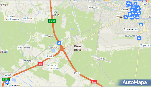 mapa Białe Błota powiat bydgoski, Białe Błota powiat bydgoski na mapie Targeo