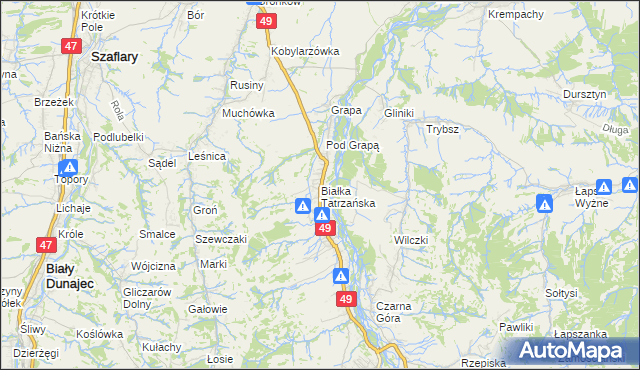 mapa Białka Tatrzańska, Białka Tatrzańska na mapie Targeo