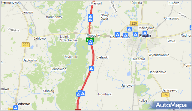 mapa Bielawki gmina Pelplin, Bielawki gmina Pelplin na mapie Targeo