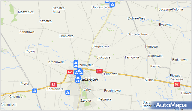 mapa Biskupice gmina Radziejów, Biskupice gmina Radziejów na mapie Targeo