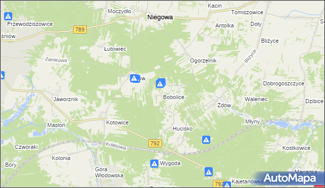 mapa Bobolice gmina Niegowa, Bobolice gmina Niegowa na mapie Targeo