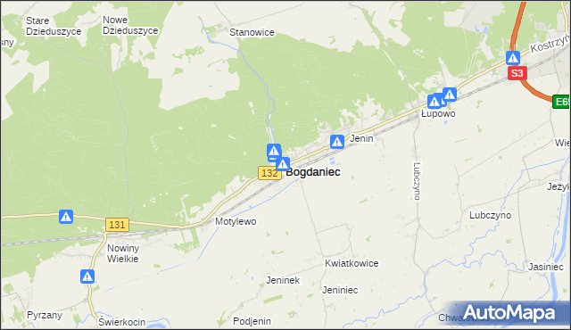 mapa Bogdaniec powiat gorzowski, Bogdaniec powiat gorzowski na mapie Targeo