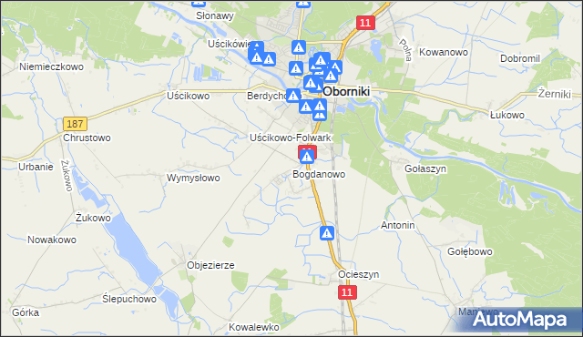 mapa Bogdanowo gmina Oborniki, Bogdanowo gmina Oborniki na mapie Targeo