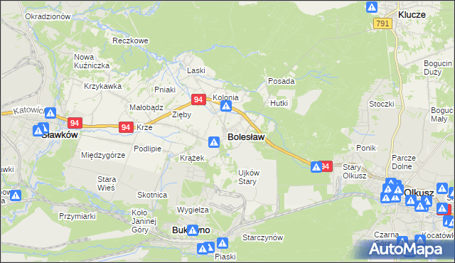 mapa Bolesław powiat olkuski, Bolesław powiat olkuski na mapie Targeo
