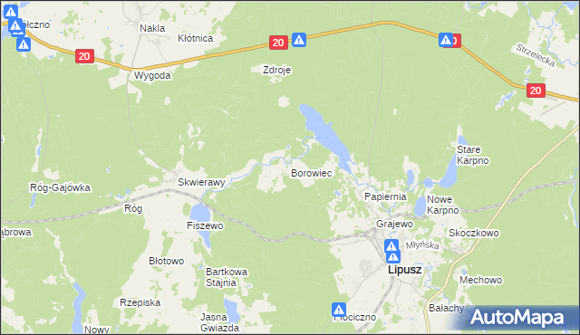 mapa Borowiec gmina Lipusz, Borowiec gmina Lipusz na mapie Targeo