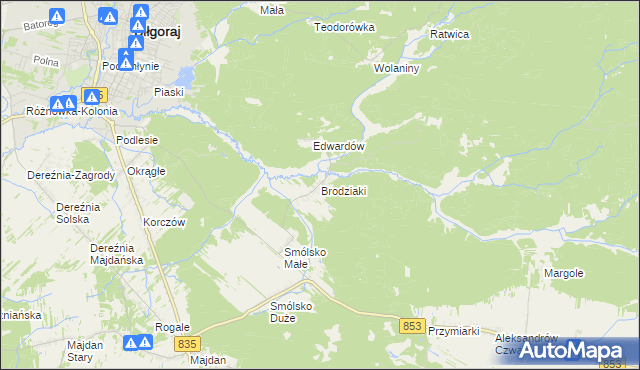 mapa Brodziaki, Brodziaki na mapie Targeo