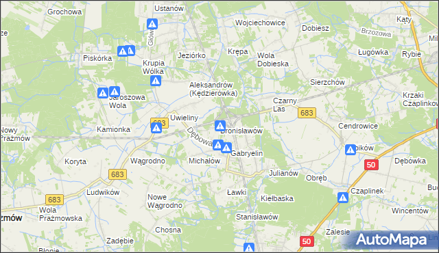 mapa Bronisławów gmina Prażmów, Bronisławów gmina Prażmów na mapie Targeo