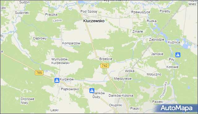 mapa Brzeście gmina Kluczewsko, Brzeście gmina Kluczewsko na mapie Targeo