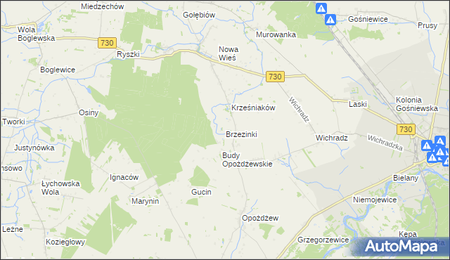 mapa Brzezinki gmina Warka, Brzezinki gmina Warka na mapie Targeo