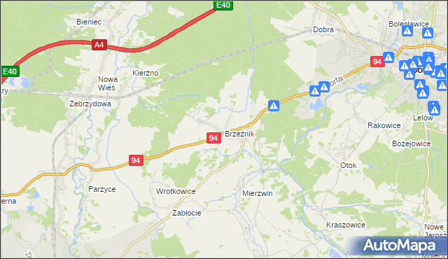 mapa Brzeźnik gmina Bolesławiec, Brzeźnik gmina Bolesławiec na mapie Targeo