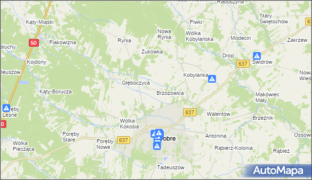 mapa Brzozowica gmina Dobre, Brzozowica gmina Dobre na mapie Targeo