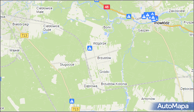 mapa Brzustów gmina Inowłódz, Brzustów gmina Inowłódz na mapie Targeo