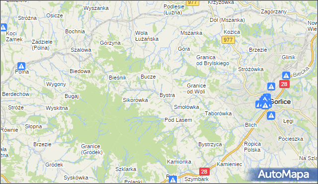 mapa Bystra gmina Gorlice, Bystra gmina Gorlice na mapie Targeo
