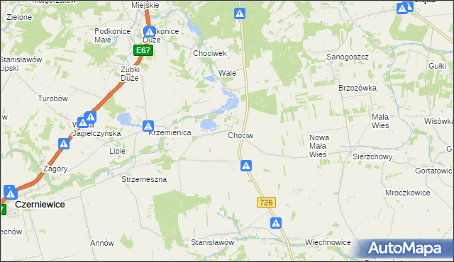 mapa Chociw gmina Czerniewice, Chociw gmina Czerniewice na mapie Targeo