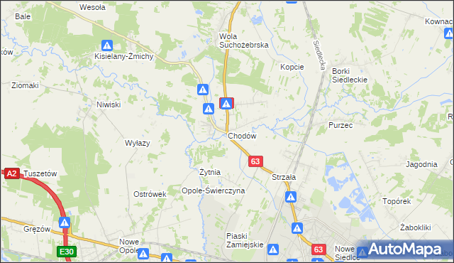 mapa Chodów gmina Siedlce, Chodów gmina Siedlce na mapie Targeo