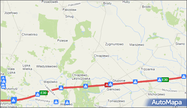 mapa Chraplewo gmina Kuślin, Chraplewo gmina Kuślin na mapie Targeo