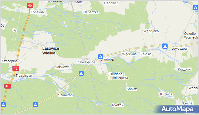 mapa Chudoba gmina Lasowice Wielkie, Chudoba gmina Lasowice Wielkie na mapie Targeo