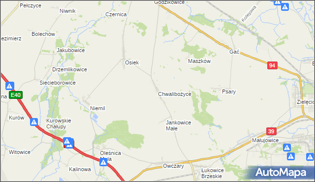 mapa Chwalibożyce, Chwalibożyce na mapie Targeo
