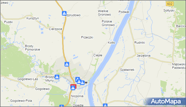 mapa Ciepłe gmina Gniew, Ciepłe gmina Gniew na mapie Targeo