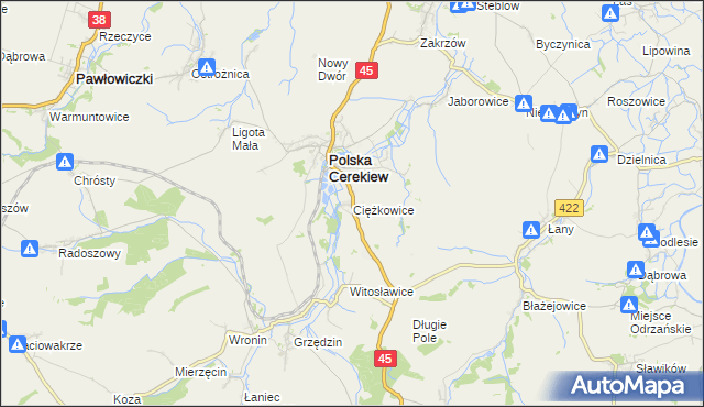 mapa Ciężkowice gmina Polska Cerekiew, Ciężkowice gmina Polska Cerekiew na mapie Targeo
