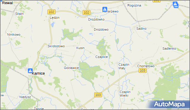 mapa Czaplice gmina Karnice, Czaplice gmina Karnice na mapie Targeo