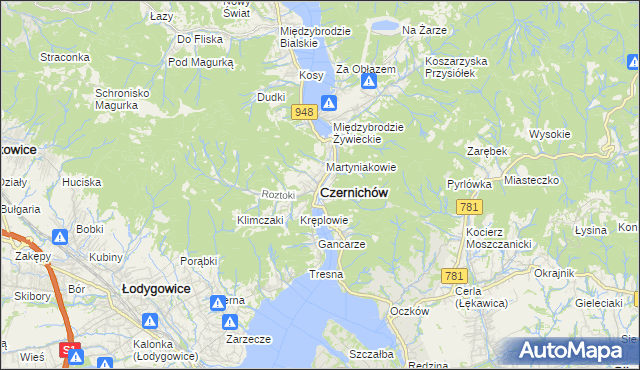 mapa Czernichów powiat żywiecki, Czernichów powiat żywiecki na mapie Targeo