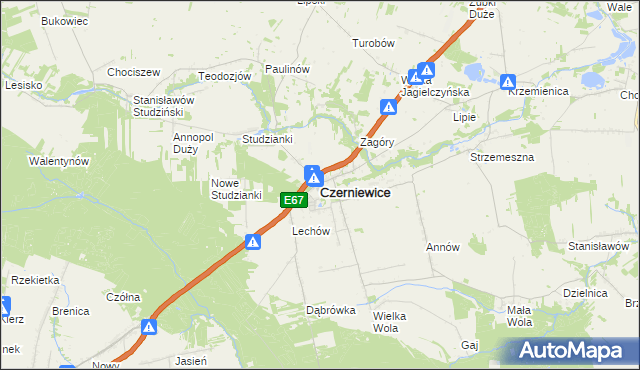 mapa Czerniewice powiat tomaszowski, Czerniewice powiat tomaszowski na mapie Targeo