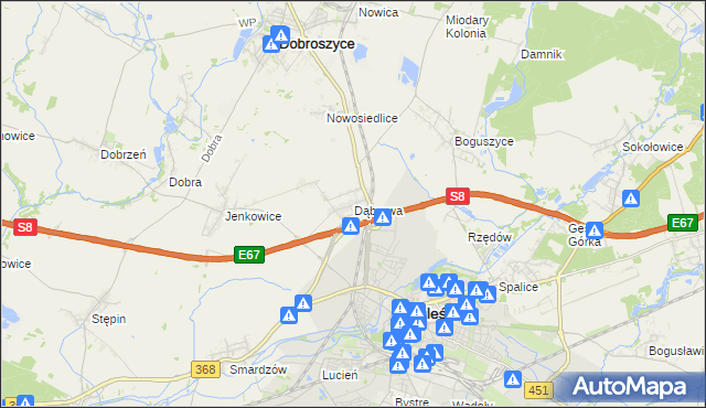 mapa Dąbrowa gmina Oleśnica, Dąbrowa gmina Oleśnica na mapie Targeo