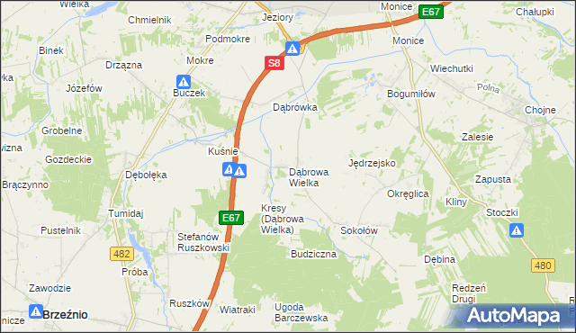 mapa Dąbrowa Wielka gmina Sieradz, Dąbrowa Wielka gmina Sieradz na mapie Targeo