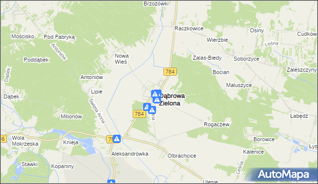 mapa Dąbrowa Zielona, Dąbrowa Zielona na mapie Targeo