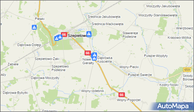mapa Dąbrówka Kościelna gmina Szepietowo, Dąbrówka Kościelna gmina Szepietowo na mapie Targeo