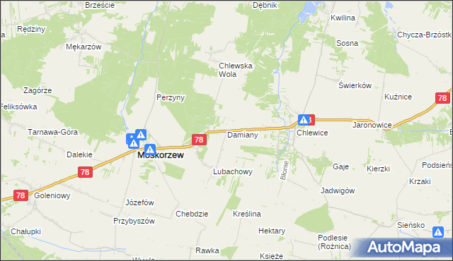 mapa Damiany gmina Moskorzew, Damiany gmina Moskorzew na mapie Targeo