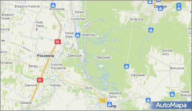 mapa Dębowiec gmina Poczesna, Dębowiec gmina Poczesna na mapie Targeo