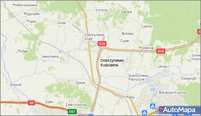 mapa Dobrzyniewo Kościelne, Dobrzyniewo Kościelne na mapie Targeo