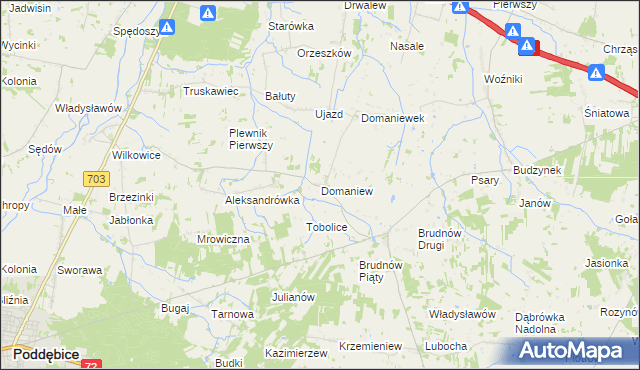 mapa Domaniew gmina Dalików, Domaniew gmina Dalików na mapie Targeo