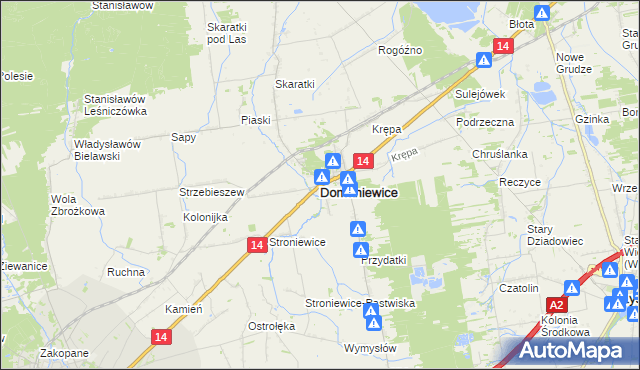 mapa Domaniewice powiat łowicki, Domaniewice powiat łowicki na mapie Targeo