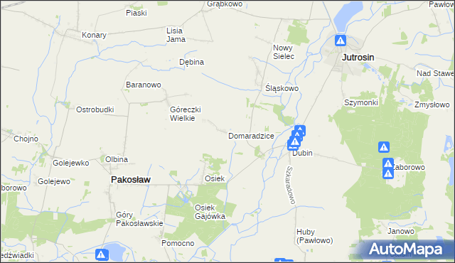 mapa Domaradzice gmina Jutrosin, Domaradzice gmina Jutrosin na mapie Targeo