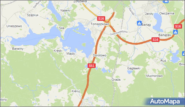 mapa Dorotowo gmina Stawiguda, Dorotowo gmina Stawiguda na mapie Targeo