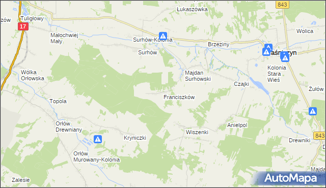 mapa Franciszków gmina Kraśniczyn, Franciszków gmina Kraśniczyn na mapie Targeo