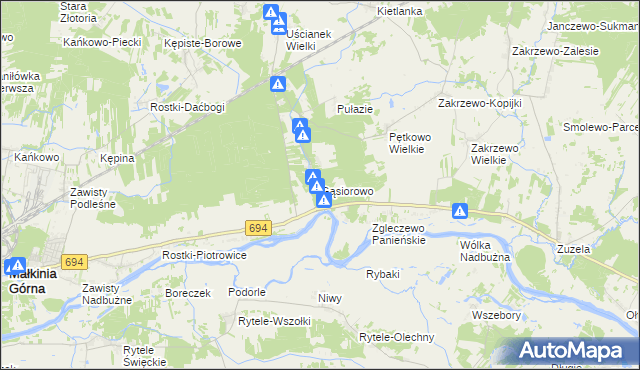 mapa Gąsiorowo gmina Zaręby Kościelne, Gąsiorowo gmina Zaręby Kościelne na mapie Targeo