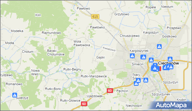mapa Gąski gmina Ciechanów, Gąski gmina Ciechanów na mapie Targeo
