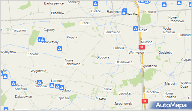 mapa Głogowa gmina Krośniewice, Głogowa gmina Krośniewice na mapie Targeo